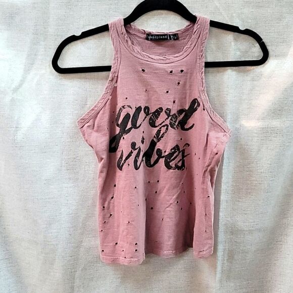Cute Distressed "Good Vibes" Trendyland Tank! - Picture 1 of 6